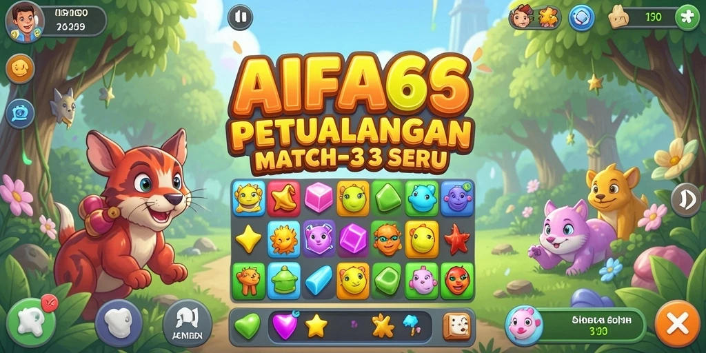 Screenshot AIFA66 menampilkan gameplay Match-3 yang memikat dan penuh warna.