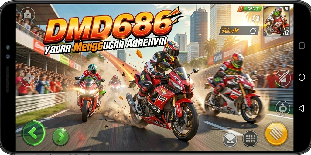 Tampilan gameplay DMD686 yang mendebarkan di lintasan balap.