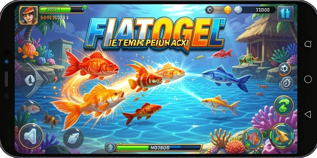 Screenshot gameplay FIATOGEL menampilkan aksi Tembak Ikan yang seru.