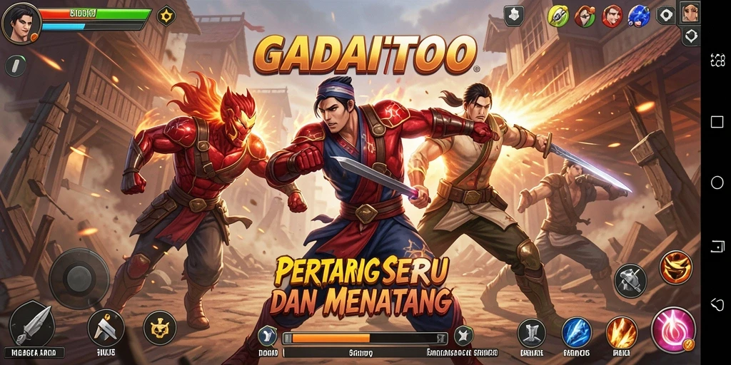 Gameplay seru dalam GADAITOTO yang menampilkan pertarungan karakter.