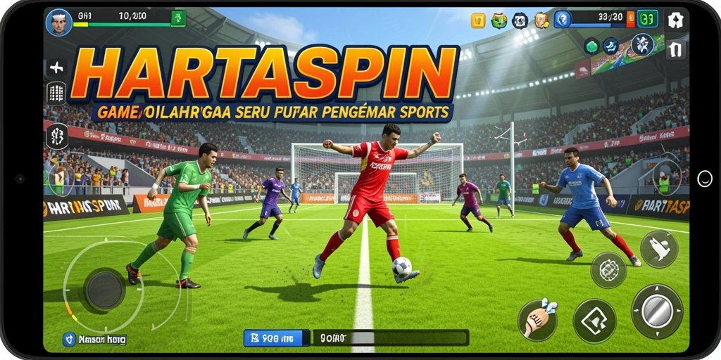 Tampilan screenshot utama HARTASPIN yang menunjukkan aksi seru dalam gameplay olahraga.