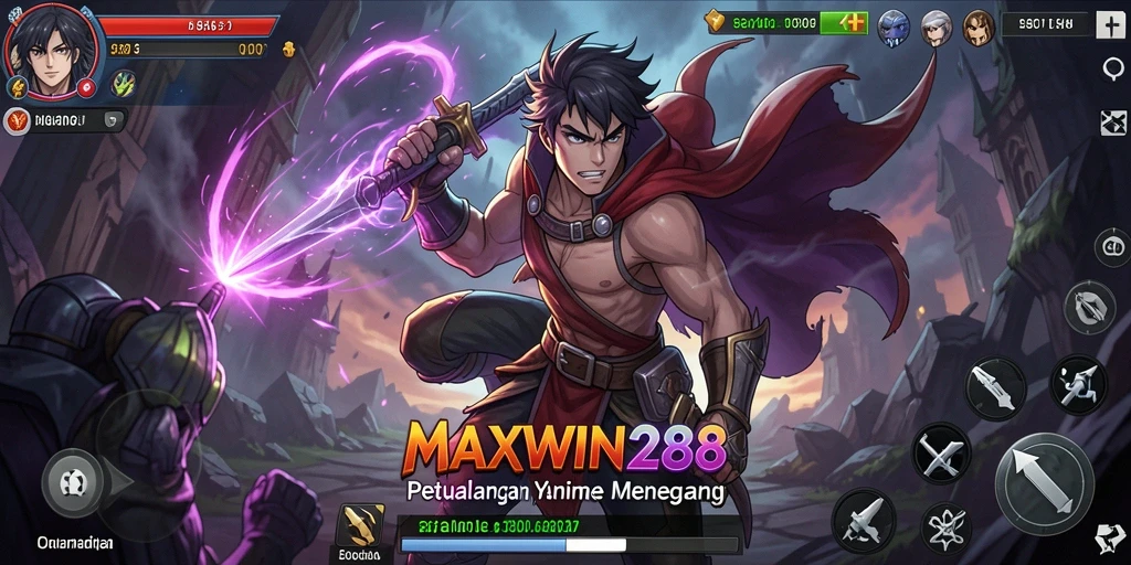 Tangkapan layar gameplay MAXWIN288 menampilkan aksi pertarungan karakter anime.