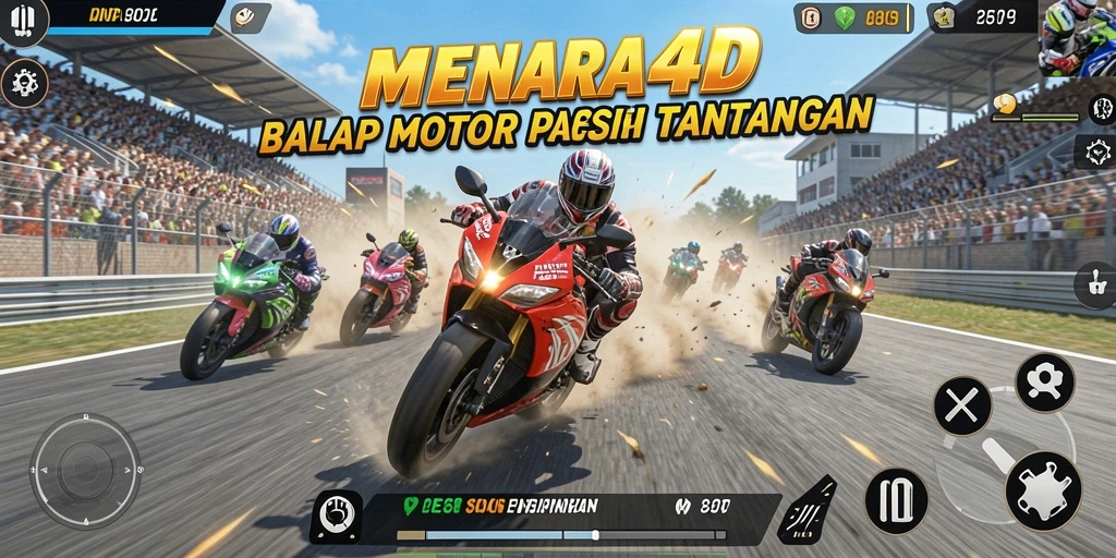 Gameplay MENARA4D yang mendebarkan saat balapan motor.