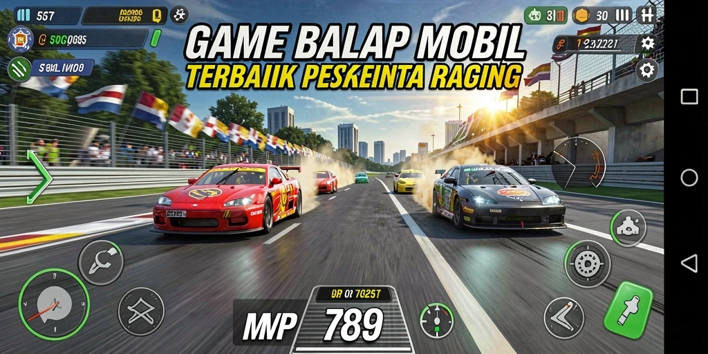 Tampilan gameplay balap mobil yang seru dan menegangkan.