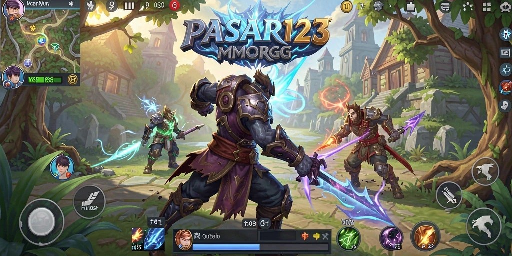Screenshot dari gameplay PASAR123 menunjukkan aksi petualangan di dunia MMORPG.