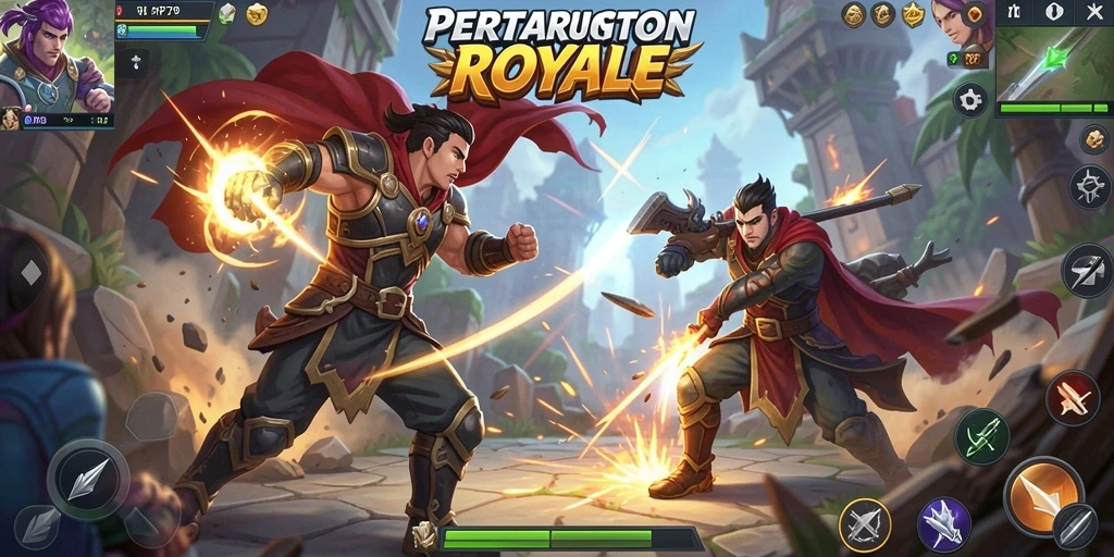 Screenshot menampilkan aksi seru dalam game Battle Royale.