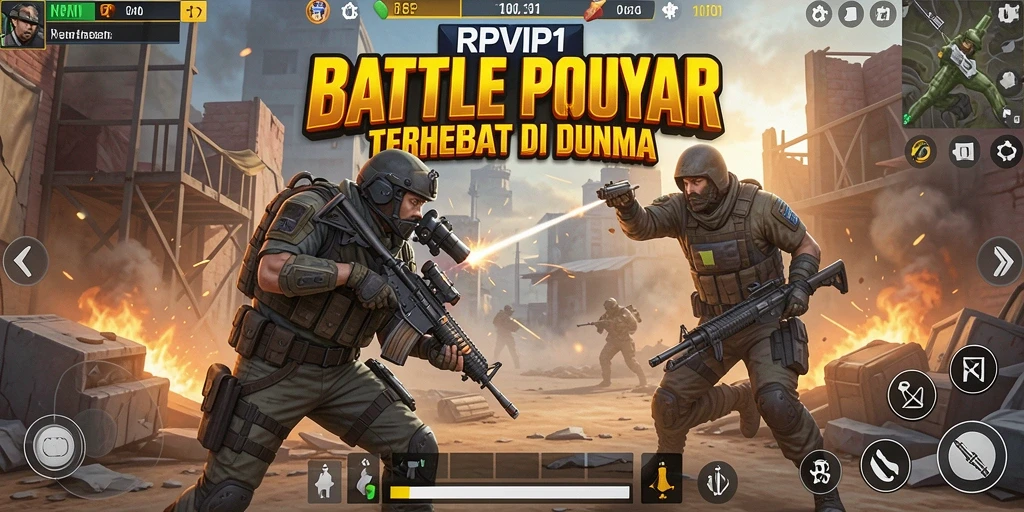 Screenshot menampilkan pertempuran seru dalam RPVIP1, game Battle Royale yang menegangkan.