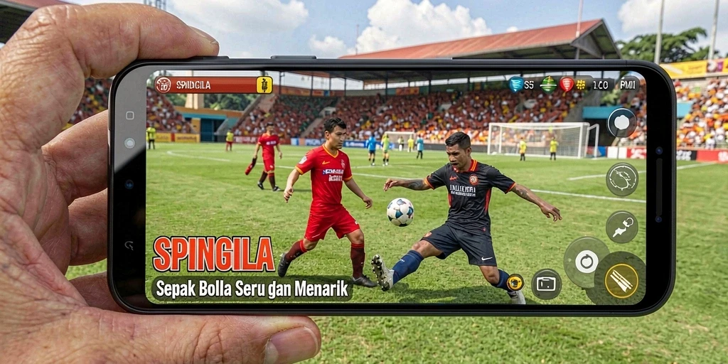 Screenshot gameplay menampilkan aksi seru dalam permainan sepak bola.