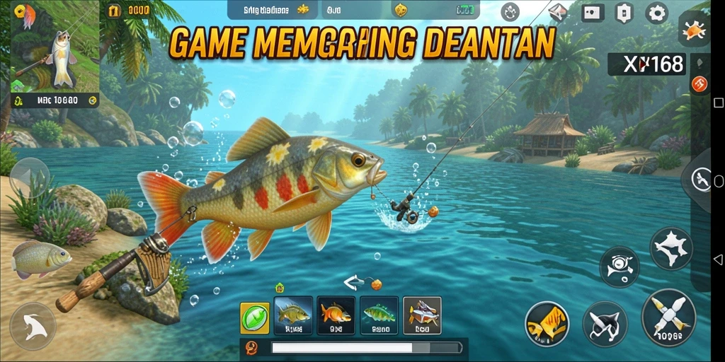 Tampilan gameplay X168 yang mendebarkan saat memancing.